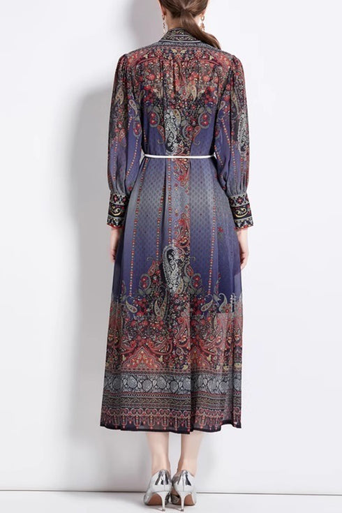 Eye-Catching French Court Style Elegant Floral Printed Dress with Puff Sleeve Party, Wedding Guest, Festive Long Maxi Dress